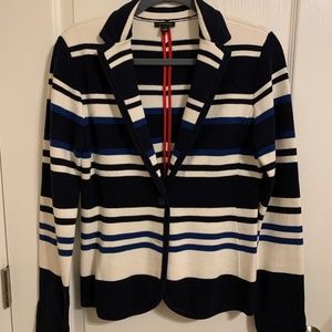 Ann Taylor Navy Blue/White Sweater/Jacket